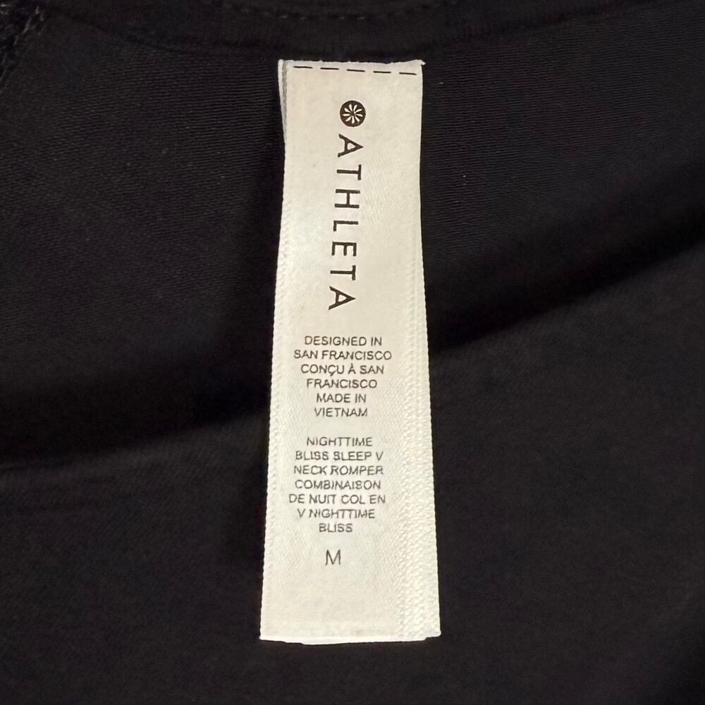 Athleta Nighttime Bliss Sleep V-Neck Romper Jumpsuit Wide Leg Black Size Medium - Picture 4 of 5